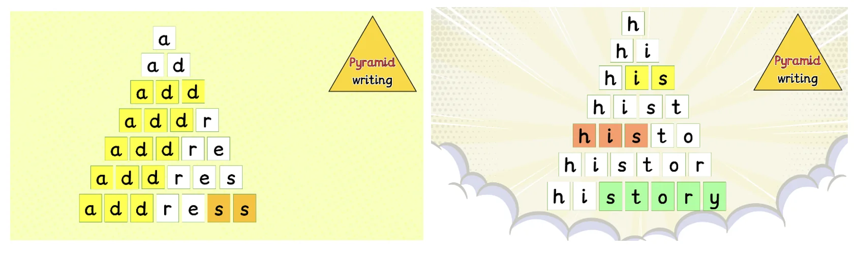 Pyramid Writing Spelling technique 